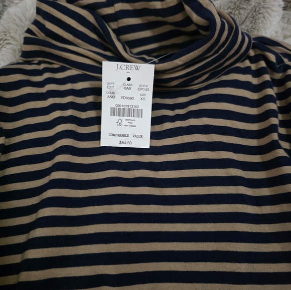 J. Crew Women's Striped Tissue Turtleneck Navy & Tan Striped Long Size XS NWT - Picture 5 of 6